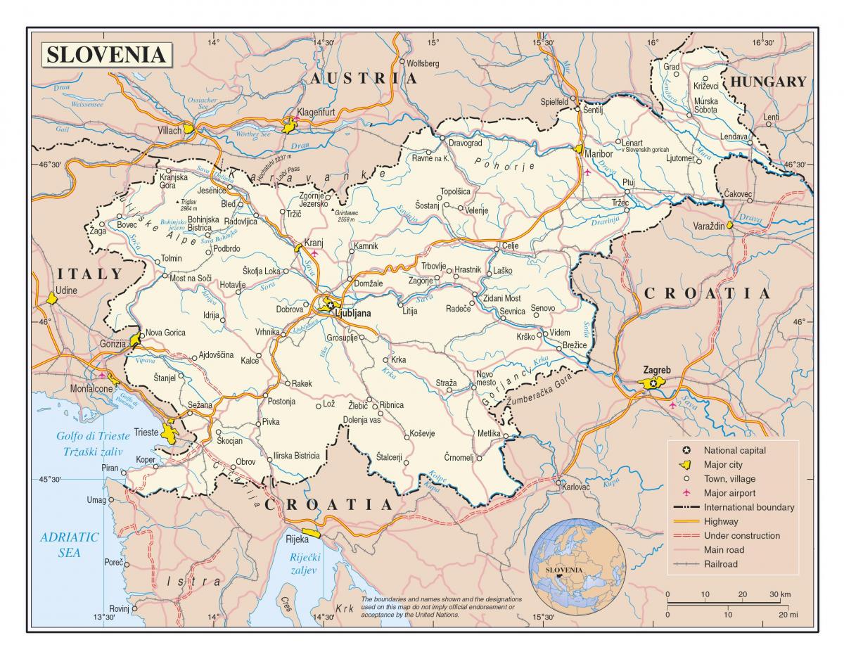 世界地図上のスロベニア位置